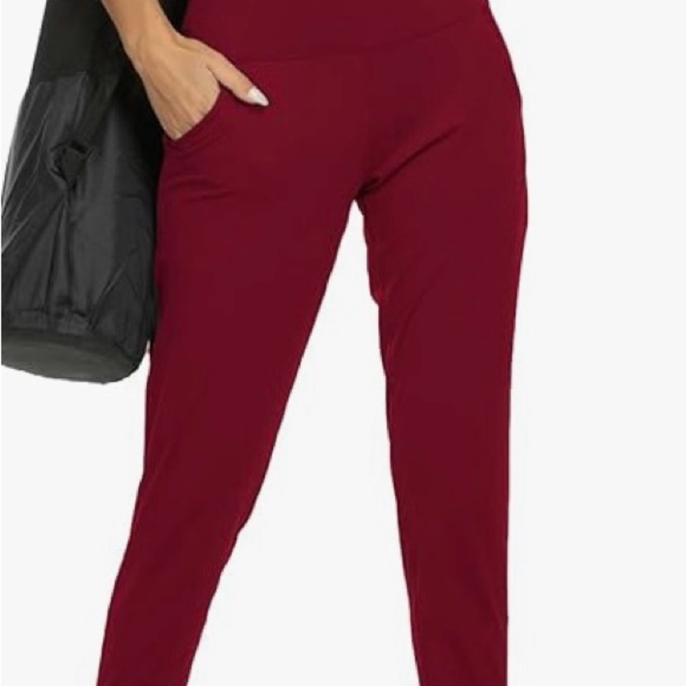 Burgundy High-Waisted Jogger Style Leggings w/ Pockets